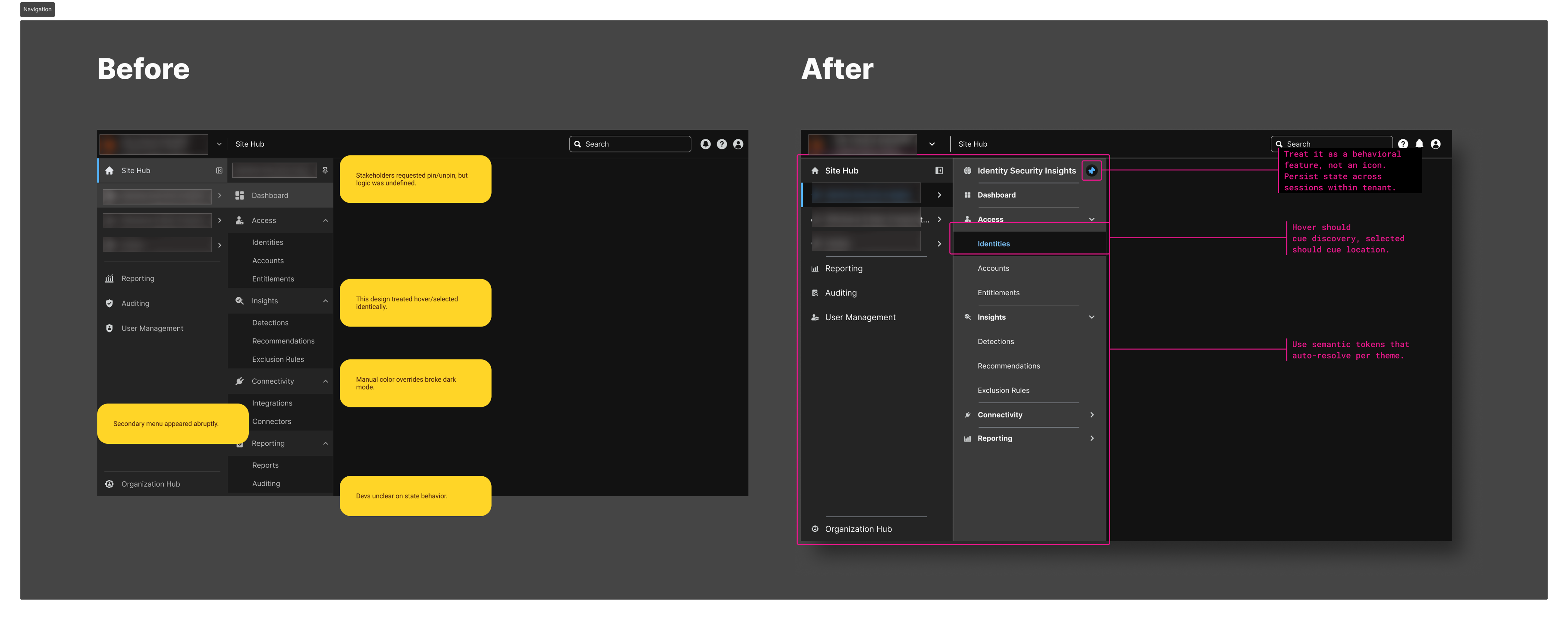 Platform navigation before and after redesign